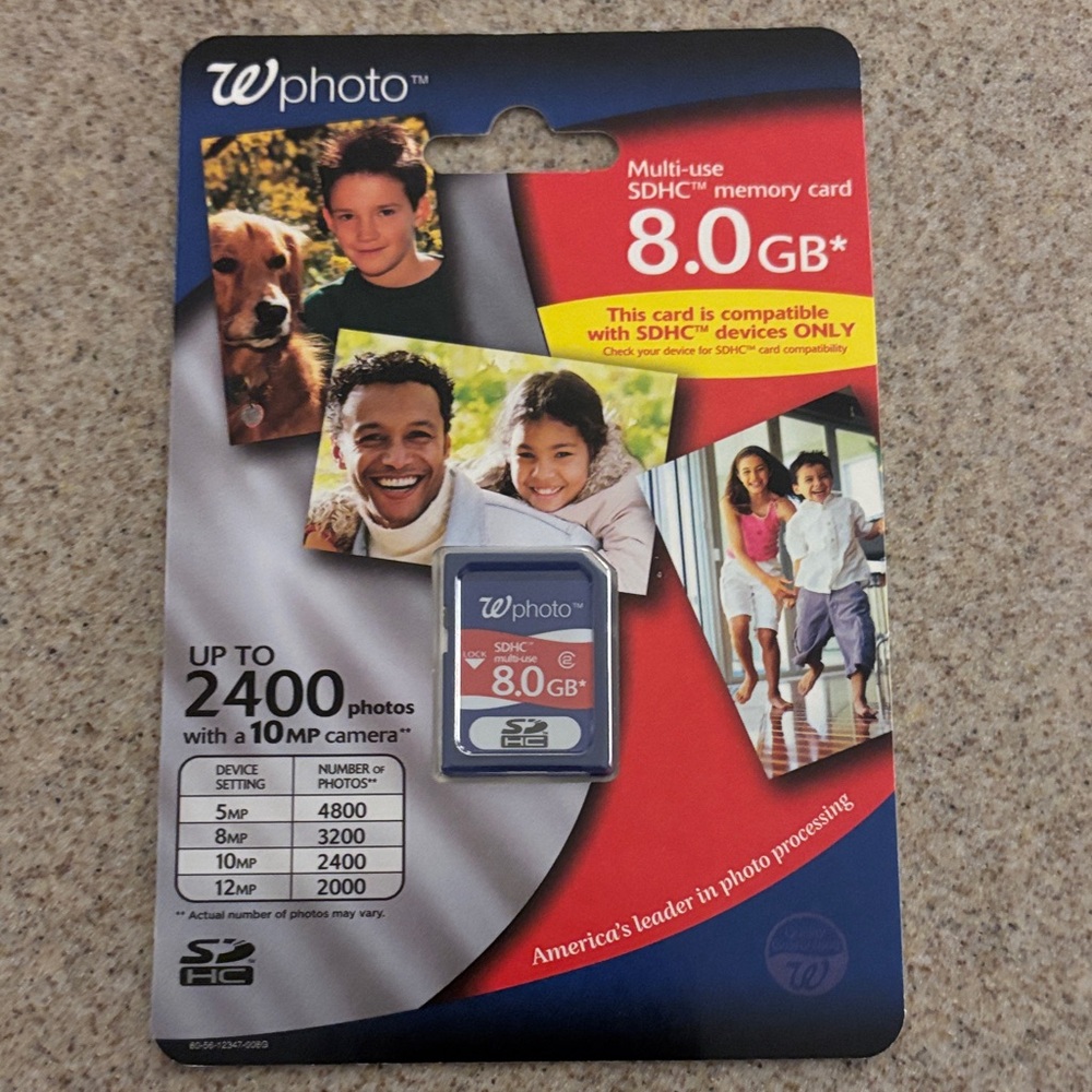 Photo 8GB SDHC Memory Card - Red and Gray, NEW